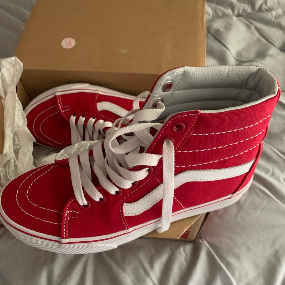 Vans red and white high tops